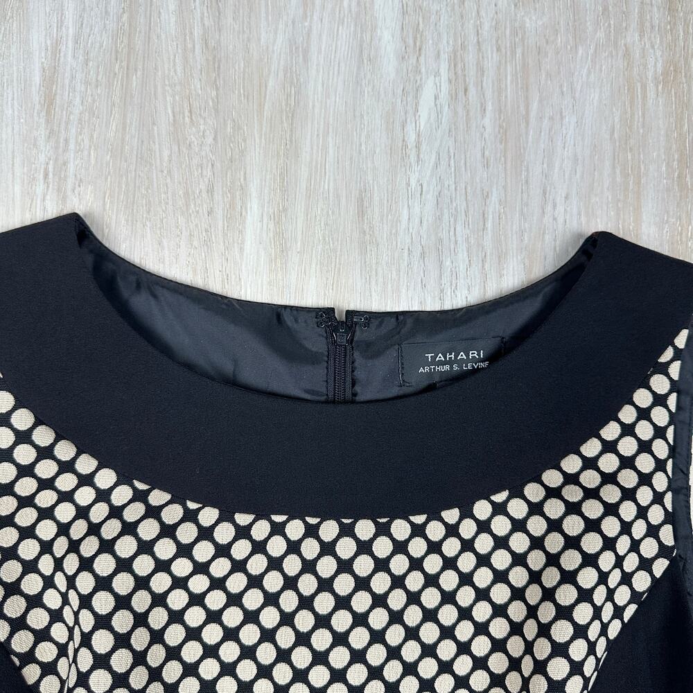 Tahari ASL Sleeveless Cream Black Lined Polkadot Career Workwear Lined Dress 6 - Picture 5 of 13
